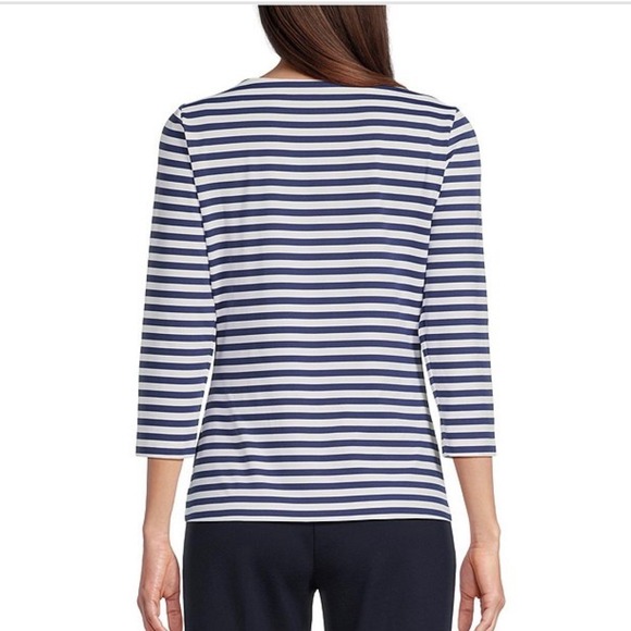 J McLaughlin Striped Button Shoulder Tee Sz XL | Preppy 3/4 Sleeve Nautical Top - Picture 2 of 10